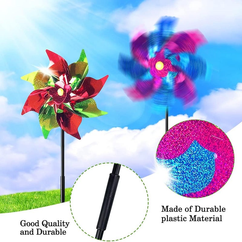 Kidepoch Paper Master 10 Pack Garden Pinwheels with Plastic Stakes| 20 inch Sparkle Pin Wheel Set | Scare Off Birds and Animals Away | Pinwheels for Yard and Garden, Red (KFP670) - Image 4